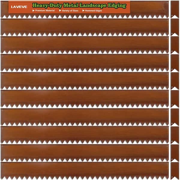 Unbranded 5 in. H x 40 in. W Brown Steel Landscape Edging, Hammer-in Metal Garden Edging Border with Clips, Paver Edging (10-Pack)