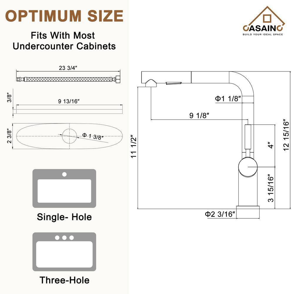 Matte Black Single-Handle Pull-Out Kitchen Faucet with Deck Plate