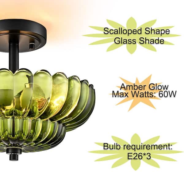CLAXY 11.6 in. 3-light Vintage Scalloped Black Base Flush Mount