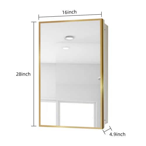 Aoibox 16 in. W x 28 in. H Rectangular Metal Medicine Cabinet with Mirror in Gold White for Bathroom