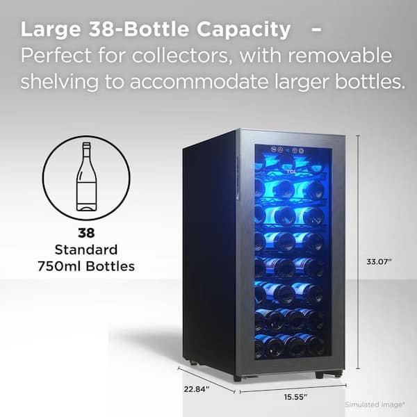 15.55 in Single Zone 38 Wine Bottles Stainless Look Beverage & Wine Cooler