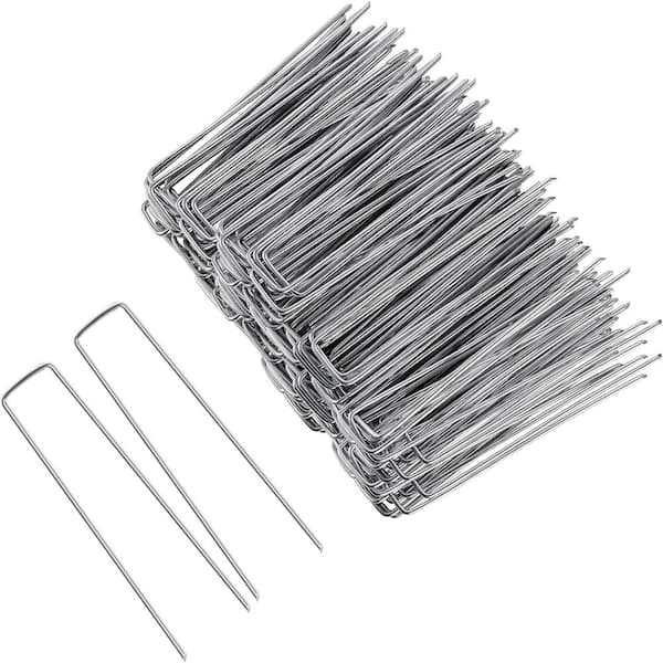 8 in. Silver Alloy Steel 11 Gauge Anti-Rust Garden Stakes Landscape Staples for Weed Barrier Fabric(100-Pack)