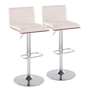Mason 32.75 in. Adjustable Height Cream Fabric and Chrome Metal Bar Stool with Rounded Rectangle Footrest (Set of 2)