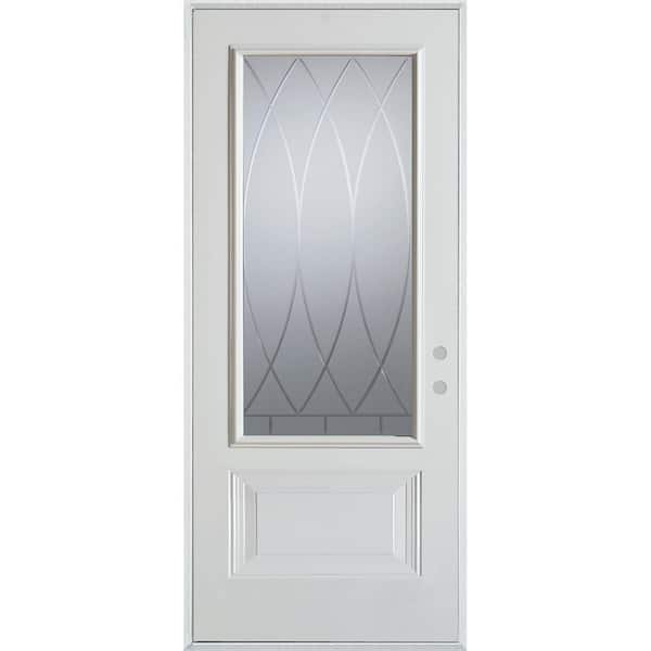 Stanley Doors 32 in. x 80 in. V-Groove 3/4 Lite 1-Panel Painted White Left-Hand Inswing Steel Prehung Front Door
