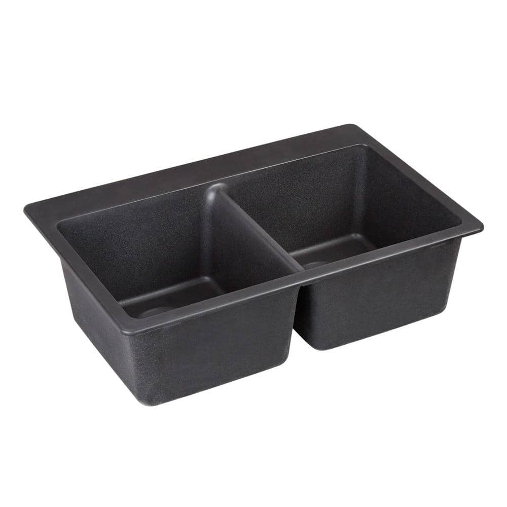 Totten 33" Black Granite Composite Double Bowl Undermount Sink