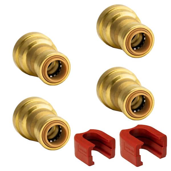QUICKFITTING 3/4 in. x 1/2 in. Push-to-Connect Brass Reducing Coupling Fitting with SlipClip Release Tool (4-Pack)