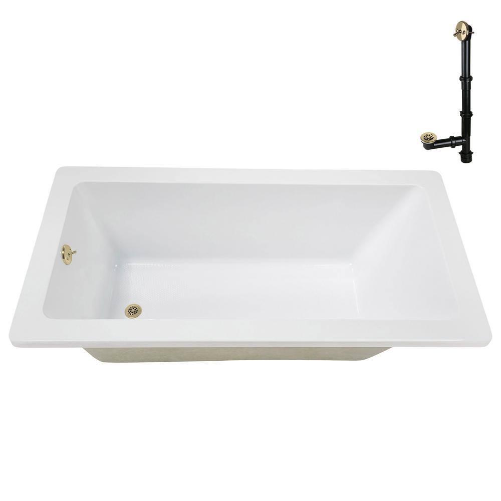 60" x 32" Glossy White Acrylic Soaking Drop-In Bathtub