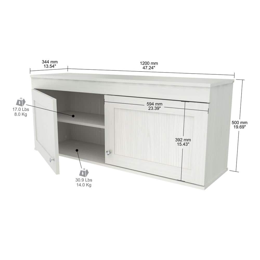 Shaker White 52'' Wall Mounted Buffet Cabinet with Adjustable Shelves