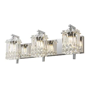 Charlotte 25.6 in. 3-Light Modern Chrome Bathroom Vanity-Light with Square Crystal Shades
