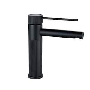 Single Hole Single Handle Bathroom Vanity Faucet with Pop Up Drain in Matte Black