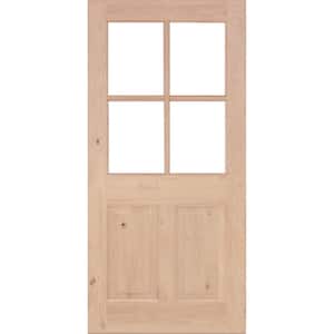 32 in. x 80 in. Rustic Knotty Alder 4-Lite Clear Glass 2-Panel Unfinished Wood Front Door Slab