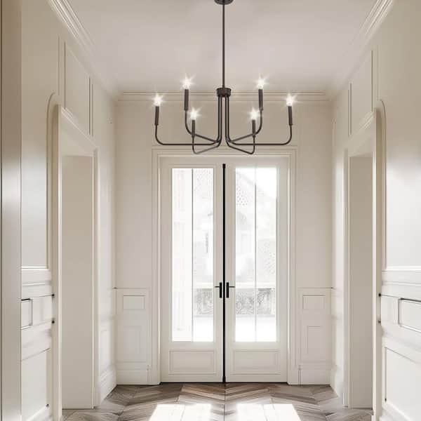 28 in. 6-Light Oil Rubbed Bronze Farmhouse Chandelier, Rustic Candle Ceiling Light, Adjustable Height for Dining Room