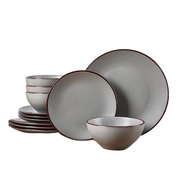 Hometrends Tequesta 12 Piece Square Stoneware Dinnerware Set In Taupe
