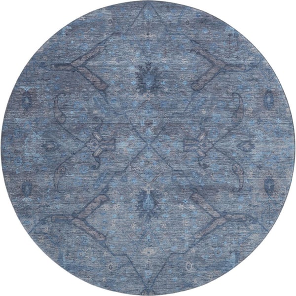 Mayfield Premium Machine Washable Abstract AMF2299 Blue 8 ft. x 8 ft. Round Rug