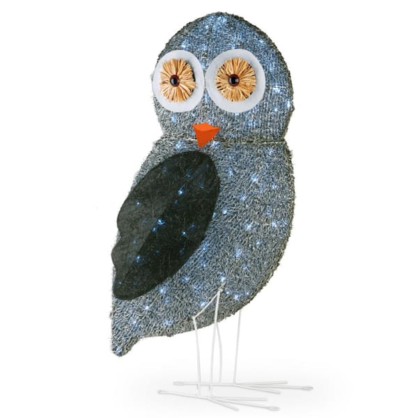 National Tree Company 37 in. Fuzzy Fabric Owl with 105 Cool White LED Lights