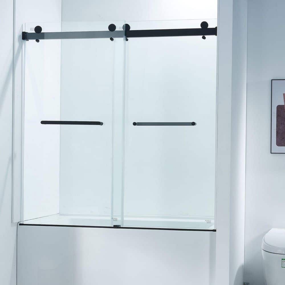56-60 in. W x 60 in. H Frameless Double Sliding Tub Door in Matte Black with 5/16 in. Clear Tempered Safety Glass price history on PriceWatchPro