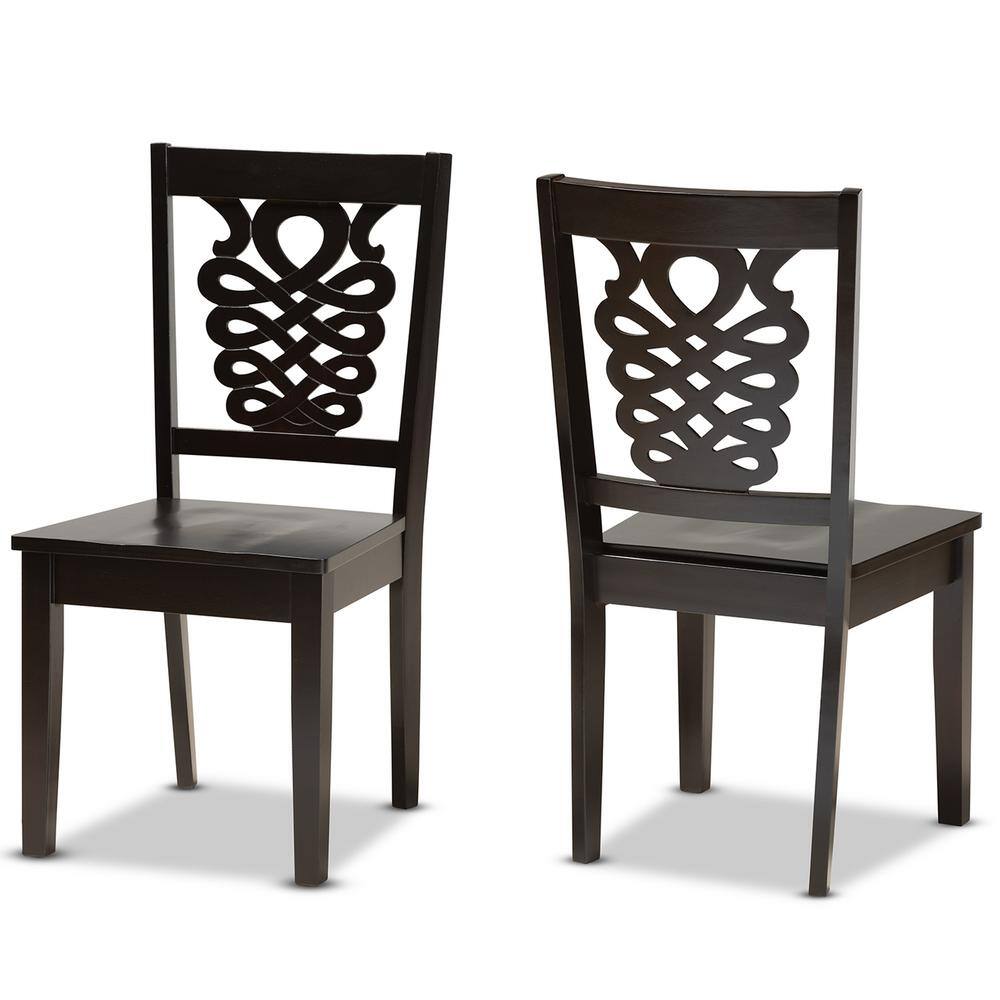 Gervais Espresso Scoop Seat Wood Dining Chair Set with Geometric Back
