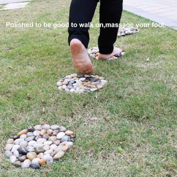 hcman 9 in. Natural Pebble Stepping Stones, Round Therapeutic