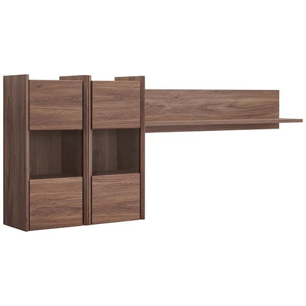 MODWAY 31.5 in. Visionary in Walnut 3-Shelf Wood Wall Mounted Shelves