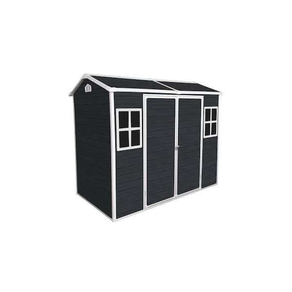 8 ft. W x 4 ft. D Black Outdoor Resin Shed with Floor and 2 Windows, Lockable Double Door (32 Sq. ft. )