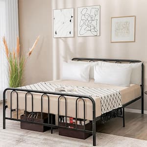 Stylish Black Steel Frame Queen Size Metal Bed Platform Bed Base Headboard Footboard
