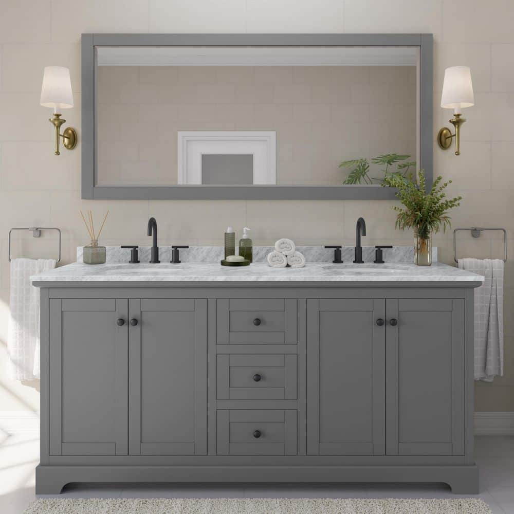Avery 72 in. W x 22 in. D x 35 in. H Double Bath Vanity in Dark Gray with White Carrara Marble Top price history on PriceWatchPro