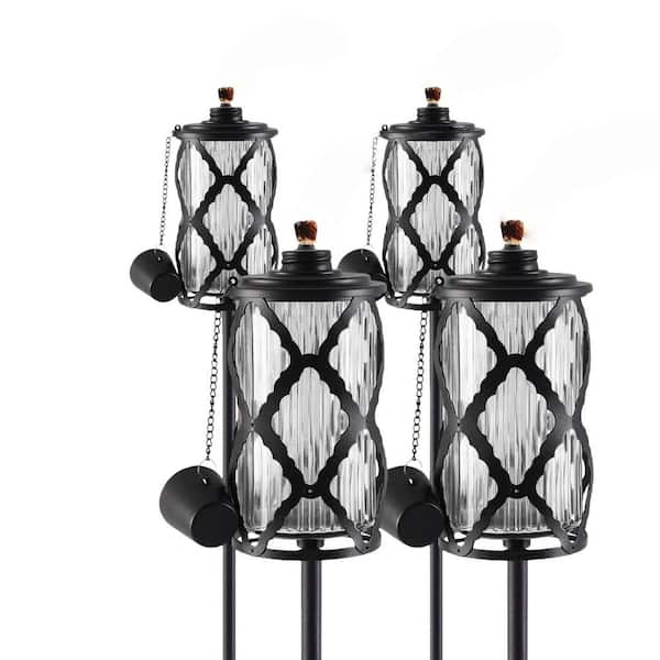 4-Pack Gray Glass Garden Torch, 59 in. Outdoor Torch Garden Décor, 16 oz. Citronella Torches with 5-Prong Grounded Stake