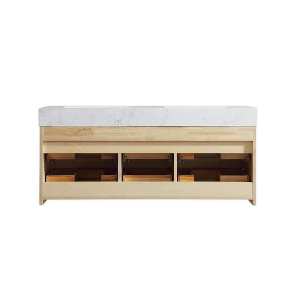 48 in. W x 20.8 in. D x 21.3 in. H Wall Mounted Floating Bath Vanity in Natural Oak with White Resin Top Assembled
