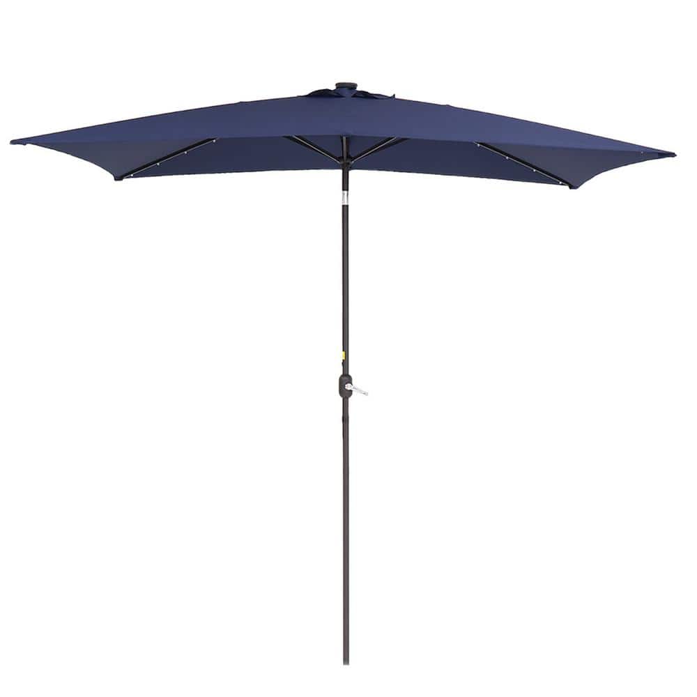 6.5 ft. x 10 ft. Steel Market Patio Umbrellas with Solar Lights and Tilt Bu