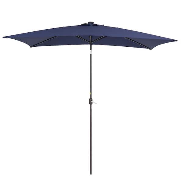 Unbranded 6.5 ft. x 10 ft. Steel Market Patio Umbrellas with Solar Lights and Tilt Button Umbrella in Dark Blue
