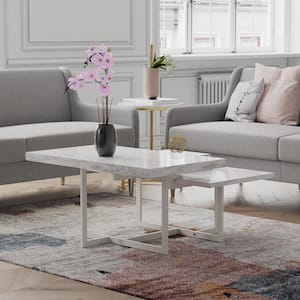 Brielle, 36 in., White Marble, Rectangle Wood Top Coffee Table