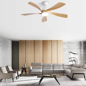 52 in. Indoor/Outdoor 5 Blades White Downrod Ceiling Fan with Led Lights and 6 Speed DC Remote-Morden, Farmhouse