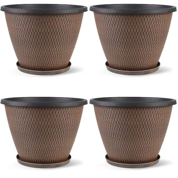 Large Plastic Indoor/Outdoor Planter with Saucer (8 in. W x 5.1 in. H) set  of 4 L0DSKZF78B - The Home Depot