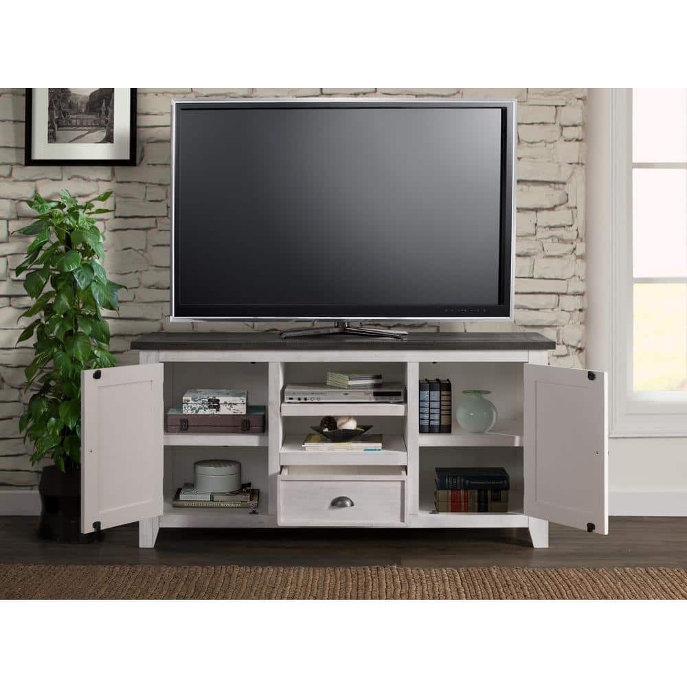 Monterey 60" White and Grey Pine TV Stand with Cabinets