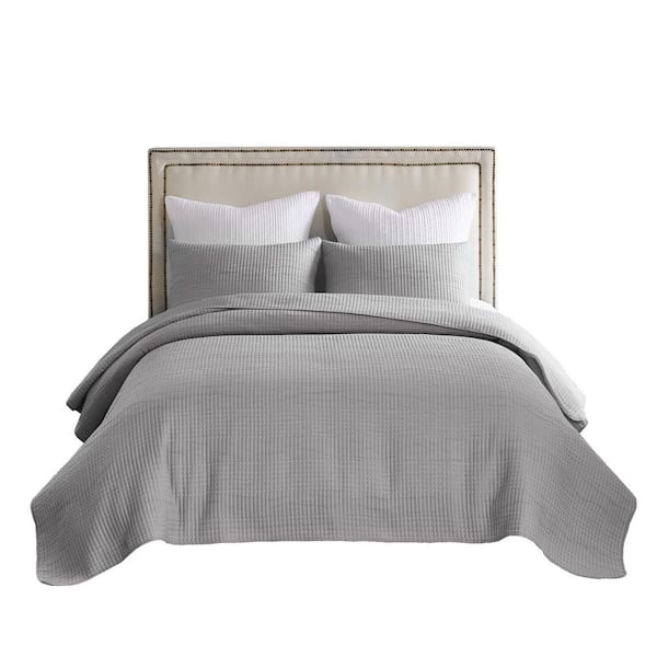 Monterrey 3-Piece Solid Gray Polyester King/Cal King Quilt Set