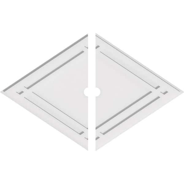 Ekena Millwork 38 in. W x 25-3/8 in. H x 2 in. ID x 1 in. P Diamond Architectural Grade PVC Contemporary Ceiling Medallion (2-Piece)