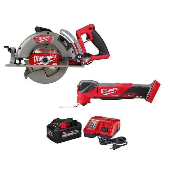 Milwaukee M18 FUEL 18 Volt Lithium Ion Cordless 7 1 4 in. Rear Handle Circular Saw with Oscillating Multi Tool 8.0Ah Starter Kit 2830 20 2836 20 48 59 1880 The Home Depot