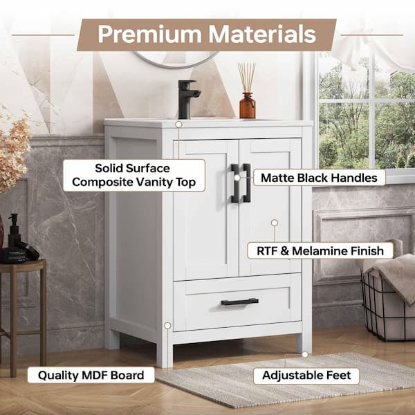 DELUXE DL LIVING Vivi 25 in.W Single Sink White Freestanding Bath