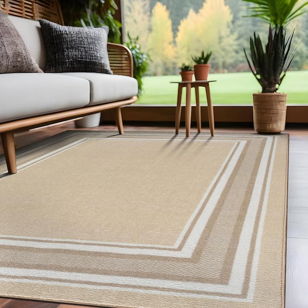 3 X 5 Beige Carmel Bordered Non Slip Indoor Area Rug