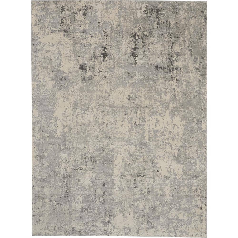 Abstract Elegance 7'10" x 10'6" Grey and Ivory Modern Area Rug