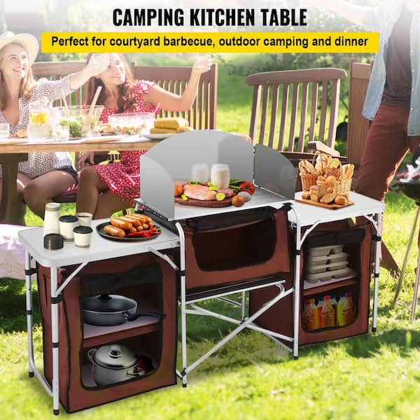 VEVOR Camping Kitchen Table with 3 Storage Organizer Outdoor