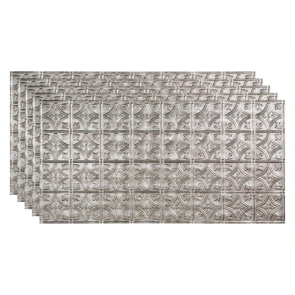 Fasade Traditional #1 2 ft. x 4 ft. Glue Up Vinyl Ceiling Tile in Crosshatch Silver (40 sq. ft.)