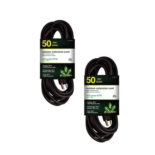 50 ft. 14/3 SJTW Outdoor Extension Cord - Black (2-Pack)