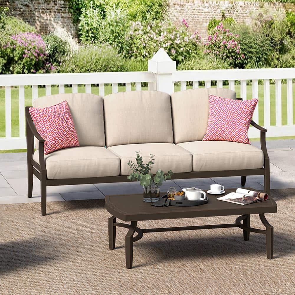 2PC Outdoor Aluminum Patio Furniture Modern Loveseat Sofa Conversation/Chat Set
