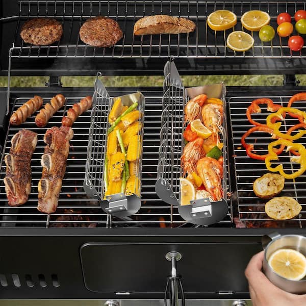 Primehome Rolling Grill Basket (2-Piece Set) - Stainless Steel BBQ