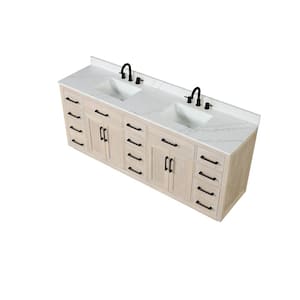 Aphrodite 84 in. W x 22 in. D x 36 in. H Freestanding Bath Vanity in Beige with White Quartzite Top and Double Sink