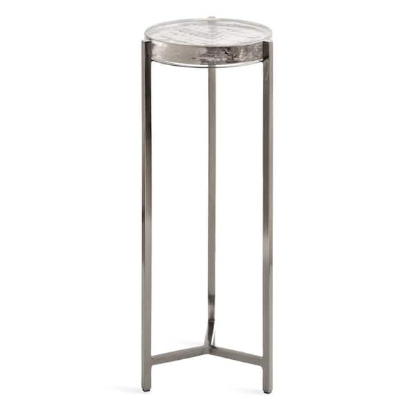 Kate and Laurel Aguilar 9.00 in. Pewter Round Glass End Table