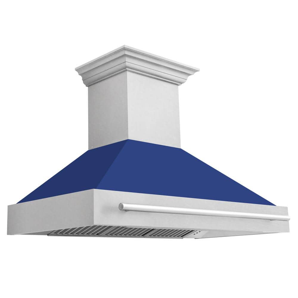 ZLINE Kitchen and Bath 48 in. 700 CFM Ducted Vent Wall Mount Range Hood with Blue Matte Shell in Fingerprint Resistant Stainless Steel, DuraSnow Stainless Steel & Blue Matte