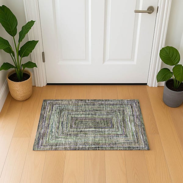 Mayfield Premium Machine Washable Abstract AMF1725 Olive 2 ft. x 3 ft. Area Rug