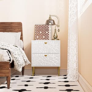 White 2-Drawer Wood Nightstand with Tapered Support Legs